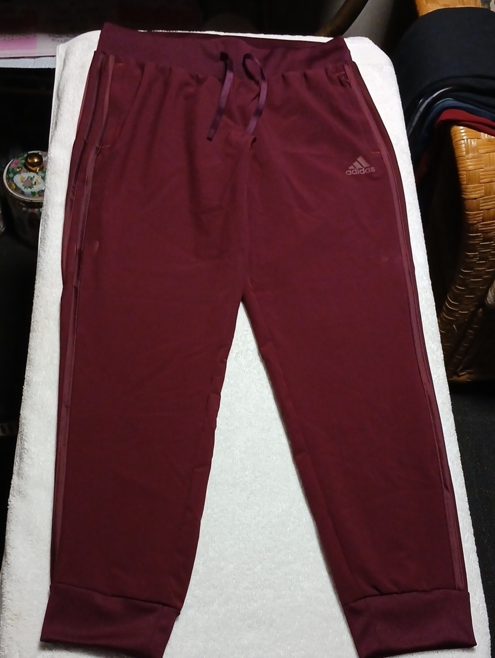 adidas Burgundy Kids Sweatpants with Zip Pockets